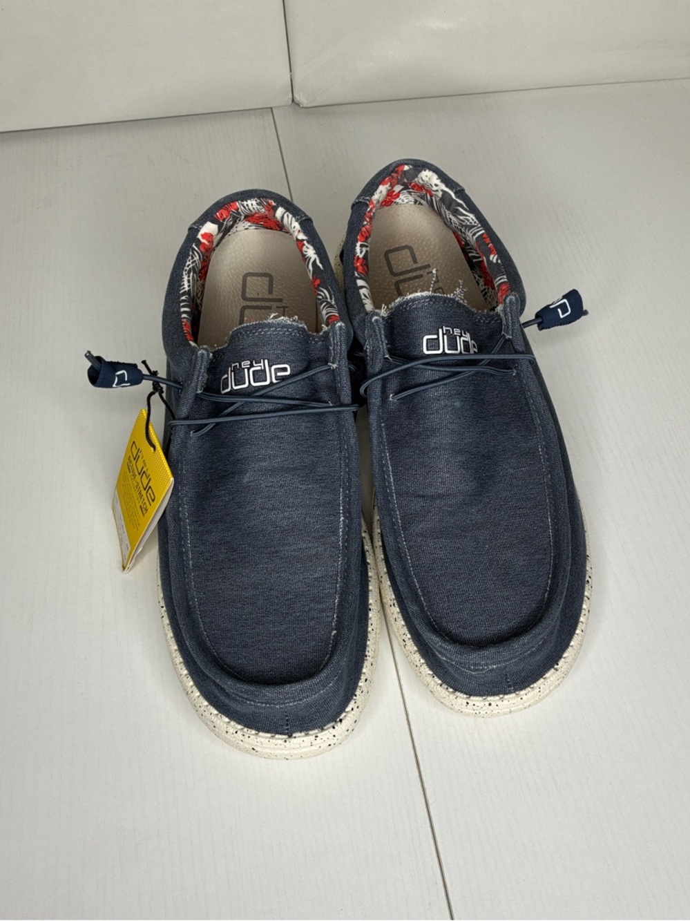 Hey Dude Navy Canvas Slip-Ons with Floral Collar